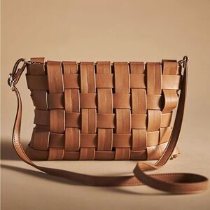Anthropologie Lindy Woven Clutch in camel crossbody purse
